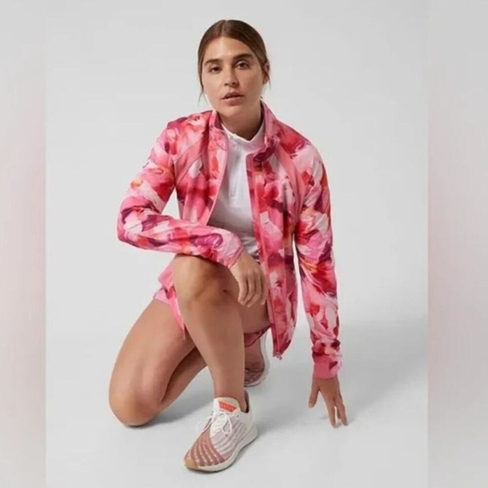 Athleta Full Zip Jackey Run with it Painted Energy Coral Pink size XXS